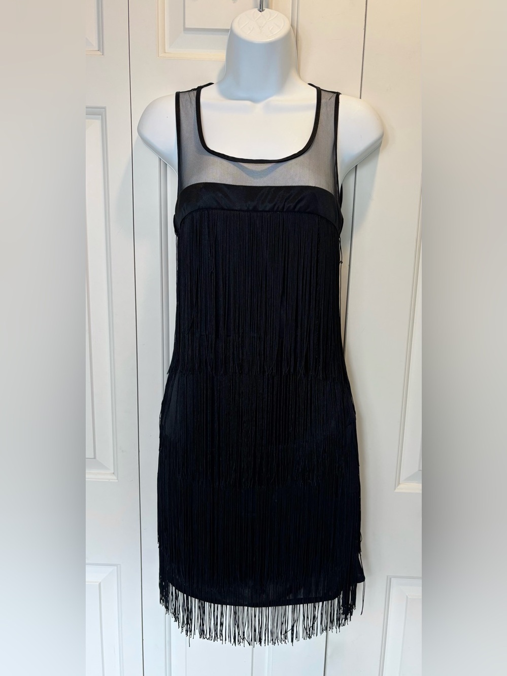Angie Black Fringe Flapper Sheath Dress Size L
